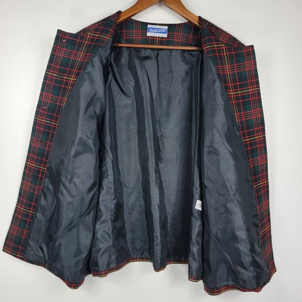 Vintage Pendleton Red Green Plaid 100% Wool Blazer No Size Tag - Picture 6 of 7